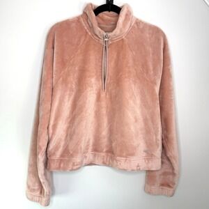 Hollister Women's Fuzzy 1/4 Zip Pullover M Pink‎ Plush Cozy Lounge Long Sleeve